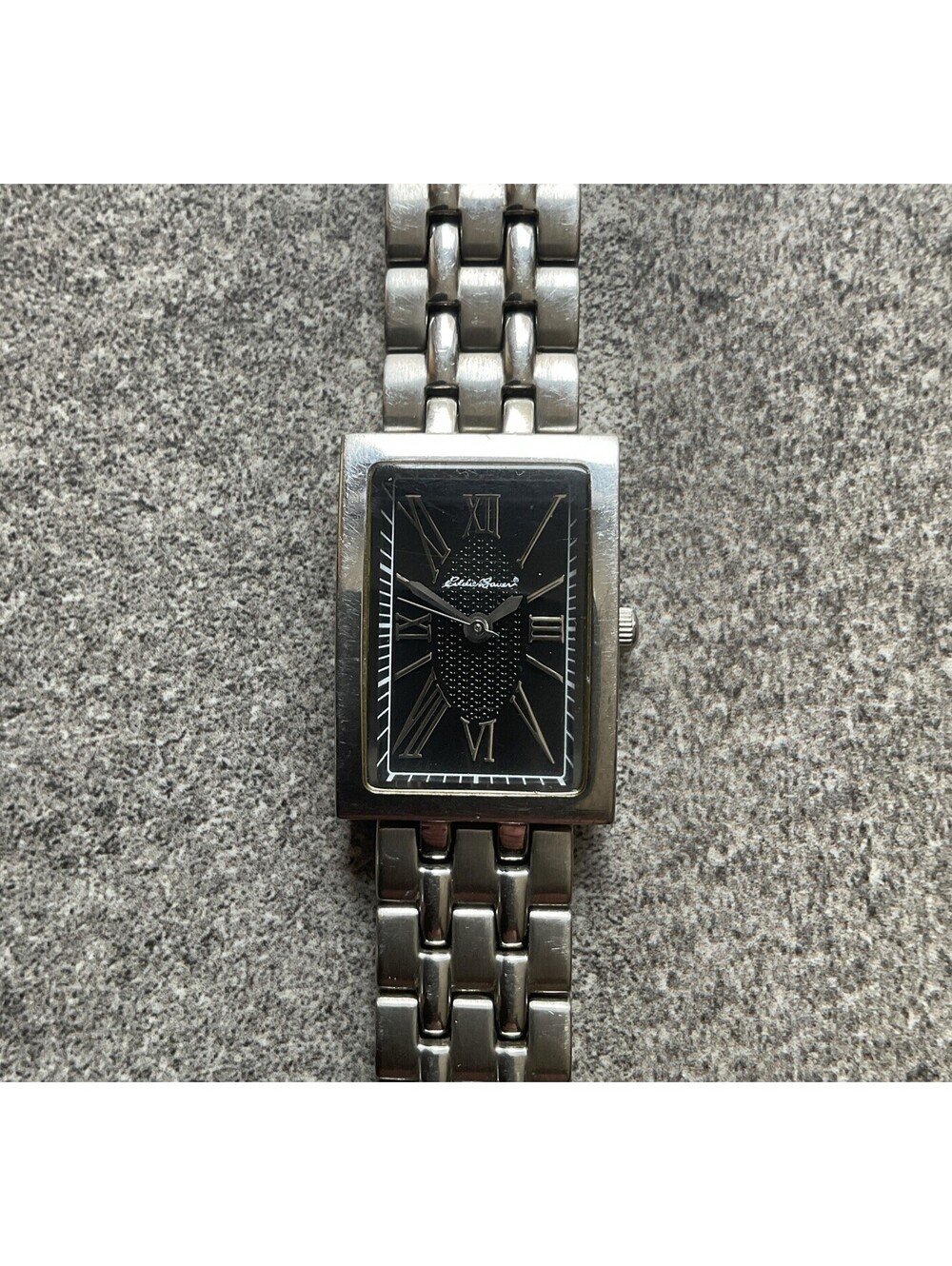 Eddie Bauer Womens Tank Style Watch Stainless Steel Case/Band W/Black Dial Bin H